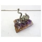 Amethyst Cluster with Pewter Serpent Figurine