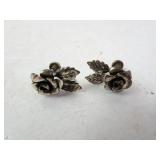 Beau Sterling Silver Rose Design Screwback