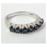 Sterling Silver 926 7-Stone Sapphire Size 5 Ring