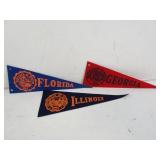 Lot of 3 Vintage 9.5" College Pennants