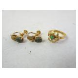 Gold-Filled Raw Jade Earrings & Ring Set 4.68gtw