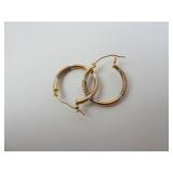 10K Yellow & White Gold Etched Hoop Earrings 0.76