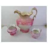 Antique Tiger 3pcs. Pink/White Stoneware Pitcher