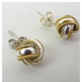 Sterling Silver Knot Stud Earrings with 14k