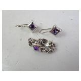 Sterling Silver Purple Stone Drop Earrings & Size