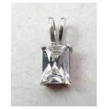 Sterling Silver Clear Emerald Cut Stone Pendant