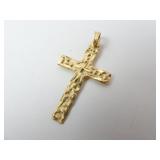 14K Yellow Gold Embossed Cross Pendant 0.96 gtw