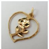 14K Yellow Gold Rose in Heart Pendant 1.26 gtw