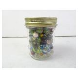 Lot of Misc. Glass Marbles in Jar