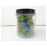 Lot of Misc. Glass Marbles in Jar