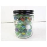 Lot of Misc. Glass Marbles in Jar