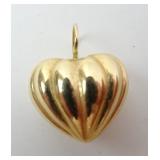 14K Yellow Gold Hollow Heart Charm Pendant 0.56