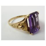 10K Yellow Gold Emerald-Cut Amethyst Size 6 Ring