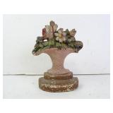 Antique 7" Cast Iron Floral Basket Door Stop -