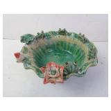Vintage Handmade Clay Frogs Around A Pond Bowl