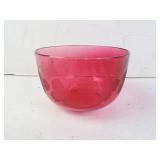 Antique Etched Grape Pattern Cranberry Glass Bowl