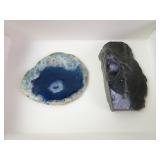 Blue Agate Slice & Obsidian Mineral Specimens