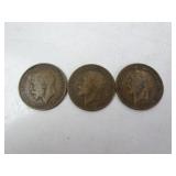 Lot of 3 British King George One Penny Coins -