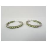 Sterling Silver Peridot Stone Hoop Earrings