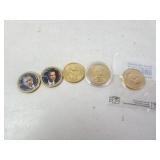 Lot of 5 U.S. Presidential Dollar Coins - x2 are