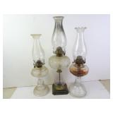 Lot of 3 Antique Oil Lamps