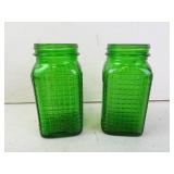Pair of Vintage Green Glass Shaker Jars - Missing