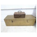 Large Vintage Wood Box with Metal Toolbox