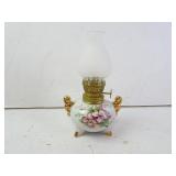Small Vintage Porcelain Base Oil Lamp with Shade