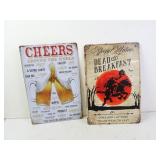 Lot of 2 Metal Tin Bar Signs