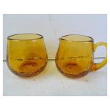 Pair of Vintage Amber Crackle Glass Sugar &