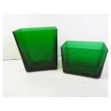 Pair of Vintage Napco Emerald Glass Rectangular