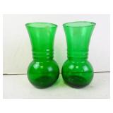 Pair of Vintage Green Glass Vases