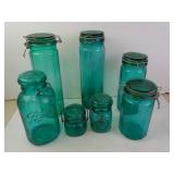 Assorted Green Ball Jars and Canisters