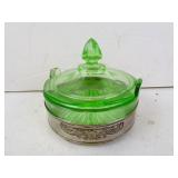 Antique Uranium Glass Relish Jar with Lid on