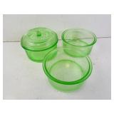 Lot of 3 Antique Uranium Glass Dishes - One has