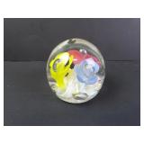 Vintage Hand Blown 3-Flower Glass Paperweight