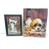 Lot of 2 Vintage Gia Big Eyed Animal Small Art