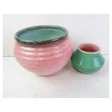 Pair of Vintage Pink/Blue Glazed Pottery