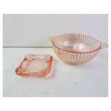 Lot of 2 Pink Depression Glass Pieces - Ash Tray