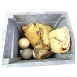 Wood Crate of Vintage Gloves & Softballs