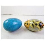 Lot of 2 Decorative Eggs - Blue Polished Stone &
