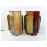 Pair of Vintage Leaded Stained Glass Candle