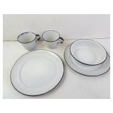 Lot of Antique Enamelware Items - Plates Bowl &