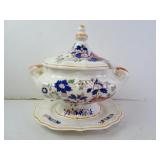 Vintage Painted Ceramic Punch Bowl with Lid on