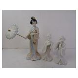 Lot of 3 Japanese Geisha Porcelain Statues