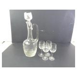 Vintage Glass Decanter Set with Etched Flower
