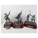 Lot of 3 Herco Medieval Knights Statues on Bases