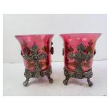 Pair of Vintage Cranberry Glass Votive Candle