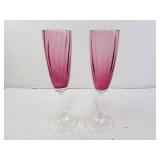 Pair Of Pilgrim Cranberry Glass Champagne Flutes