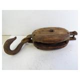 Very Large Wood/Metal Industrial Pulley Hook